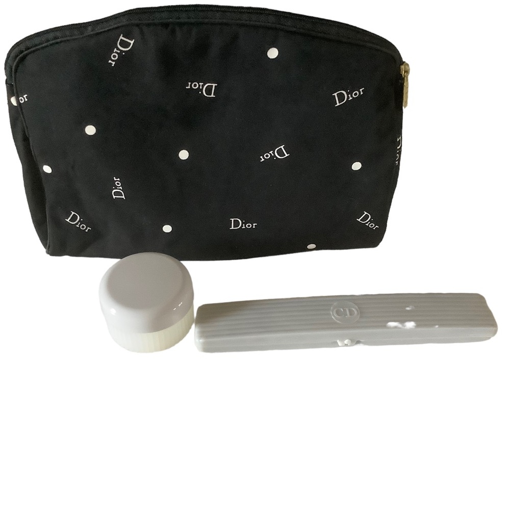 Dior vintage 80s makeup bag pouch and accessories canvas black polka dot pattern - Picture 1 of 8